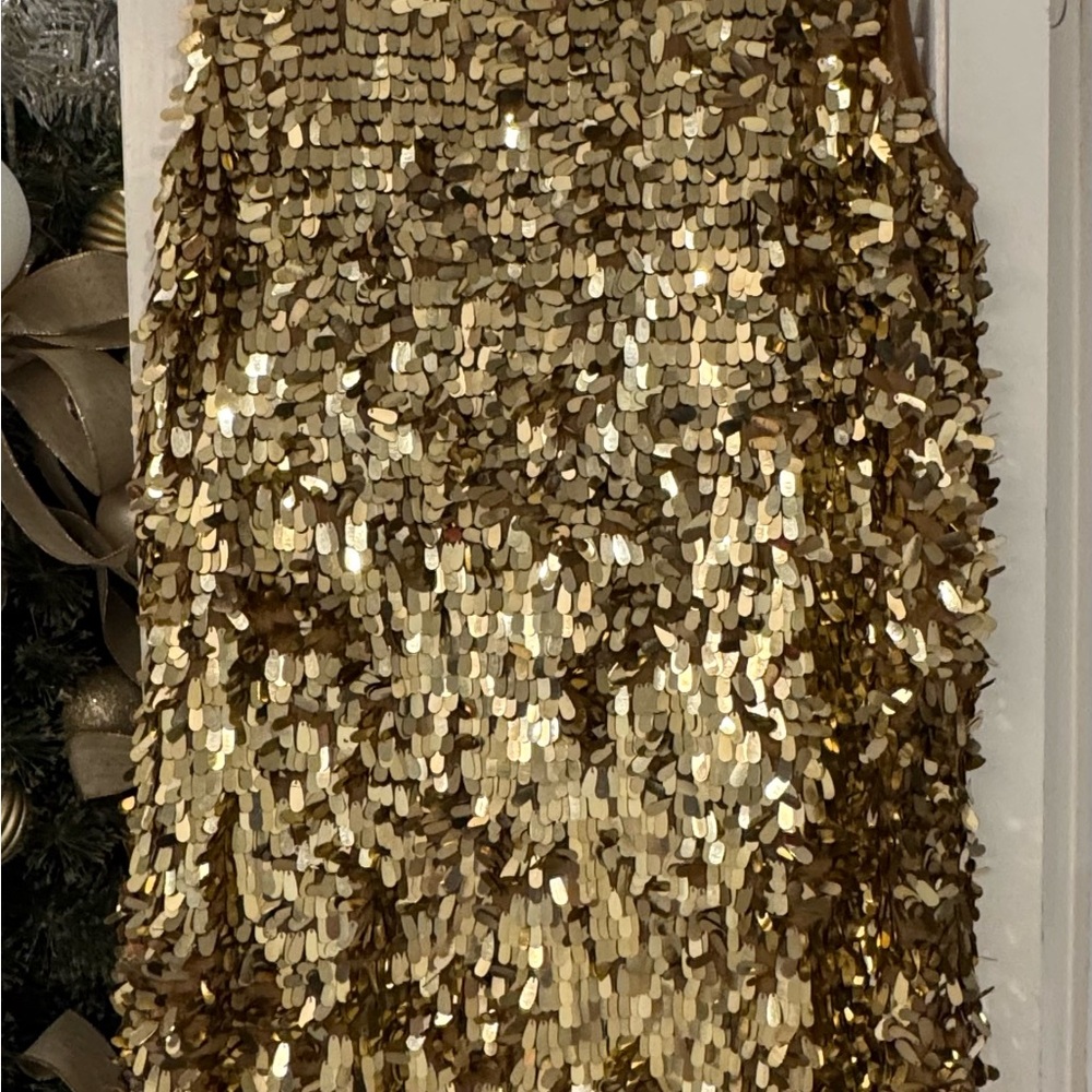 French Connection sz 4 Gold Sequin Sleeveless A-line Shift dress